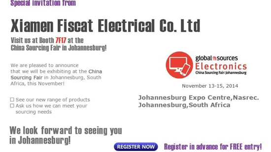 Fiscat vil delta på Global Source Electronics i Johannesburg Sør-Afrika 11-19. november 2014